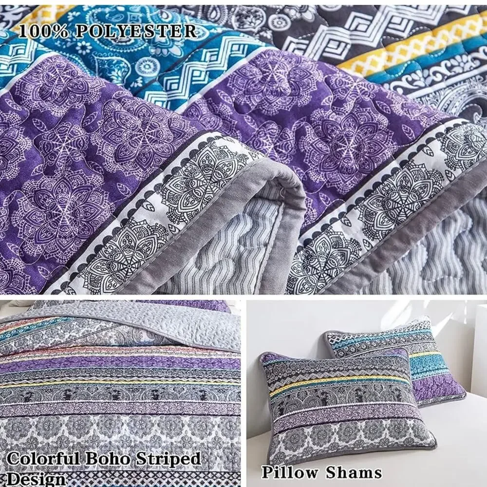 3 PCS Set Colorful Quilt Queen Size BOHO All Season